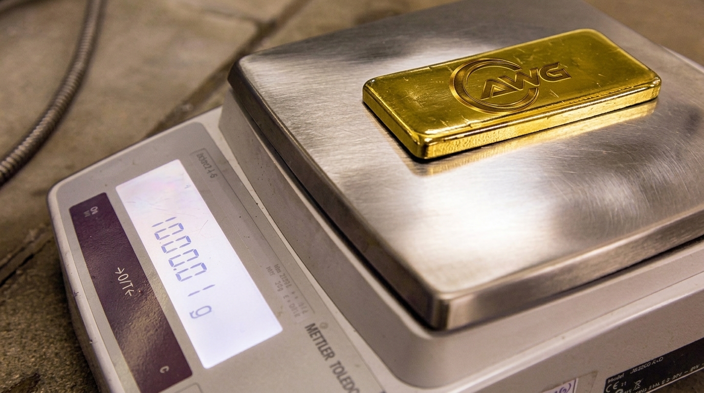 AWG gold bar on a precision scale