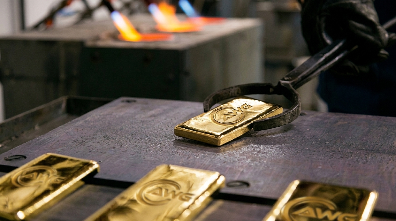AWG gold bar being cast at the refinery